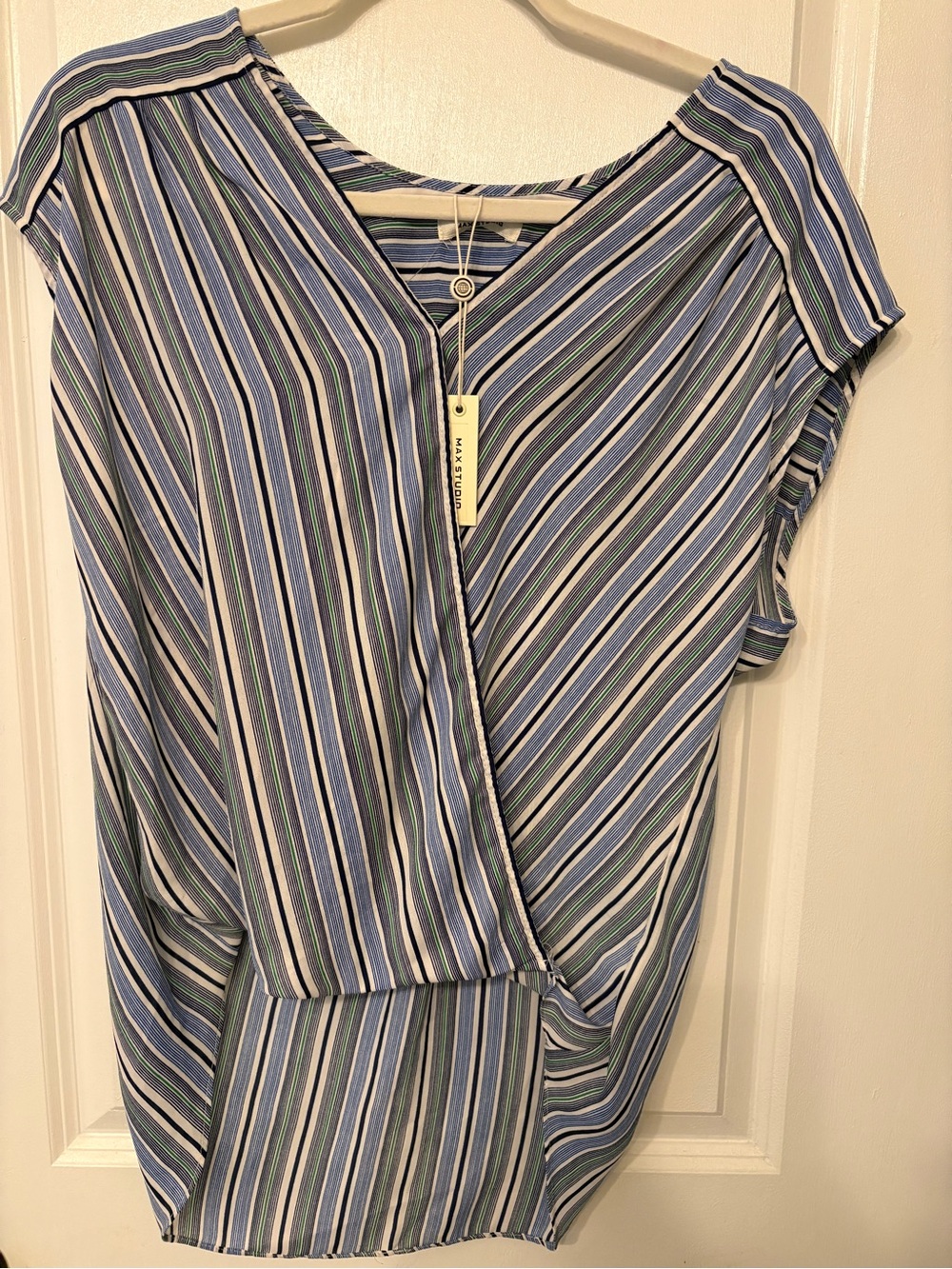 Max Studio Blue, White & Green Striped Blouse